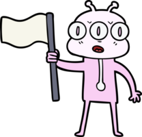 cartoon three eyed alien waving flag png