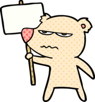 angry bear cartoon holding placard png