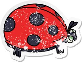 distressed sticker of a quirky hand drawn cartoon ladybird png