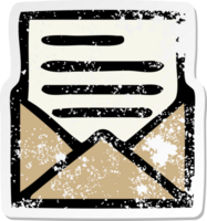 distressed sticker of a cute cartoon letter and envelope png