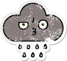adesivo angustiado de uma nuvem de chuva de tempestade de desenho animado bonito png