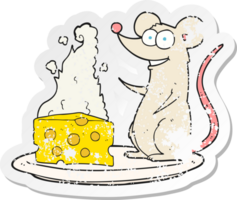 retro distressed sticker of a cartoon mouse with cheese png