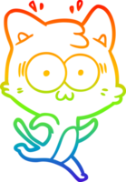 rainbow gradient line drawing of a cartoon surprised cat running png