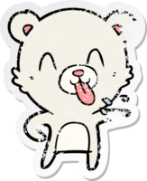 distressed sticker of a rude cartoon polar bear sticking out tongue png