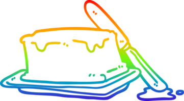 rainbow gradient line drawing of a cartoon butter and knife png