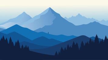 Panorama of the foggy winter landscape in the mountains, Beauty of nature Flat illustration. vector