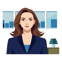 retrato de un confidente mujer en oficina, plano ilustración vector
