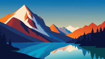 Colorful summer view of the Lac Blanc lake with Mont Blanc, Beautiful outdoor scene in Vallon de Berard Nature Reserve, flat nature Background illustration vector