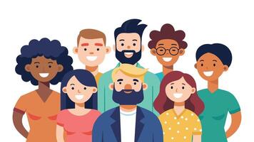 Diverse creative team looking happy, flat illustration on white background. vector