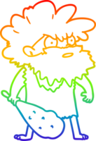 rainbow gradient line drawing of a cartoon cave man png