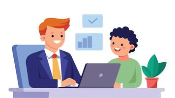 Happy hiring manager interviewing a job candidate in her office, flat illustration on white background vector