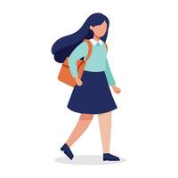 hembra estudiante yendo para clase en alto escuela, plano ilustración en blanco antecedentes vector