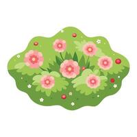 Top view scenery blossoming flowery grassland ornamental, flat illustration vector