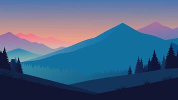 Natural summer scene in Carpathian mountains. Fresh grass glowing last sunlight in evening. flat Beauty of nature concept background vector