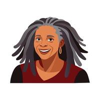 Portrait of a mature woman with dreadlocks looking at the camera with a smile flat illustration on white background vector