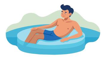 joven hombre relajante en recurso nadando piscina, plano ilustración en blanco antecedentes. vector