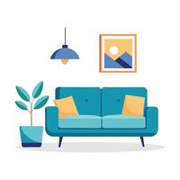 Modern furniture living room decorate, flat illustration on white background. vector