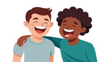 dos interracial mejor amigos riendo y teniendo un bueno hora juntos plano ilustración en blanco antecedentes vector