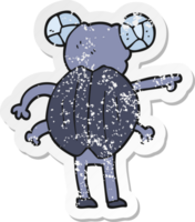 retro distressed sticker of a cartoon pointing insect png