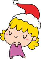 hand drawn christmas cartoon of kawaii girl png