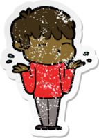 distressed sticker of a cartoon curious boy png