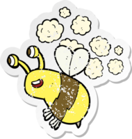adesivo retrô angustiado de uma abelha feliz de desenho animado png