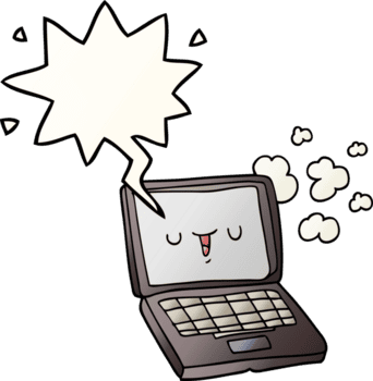 dibujos animados computadora con habla burbuja en suave degradado estilo png