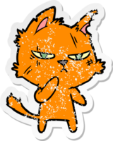 distressed sticker of a tough cartoon cat png