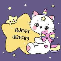 linda gato abrazo estrella kawaii gatito vector