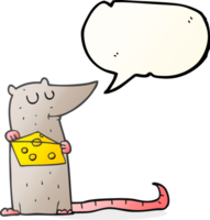 hand drawn speech bubble cartoon mouse with cheese png