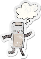 cartoon robot with thought bubble as a distressed worn sticker png