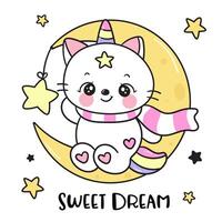 Cute cat cartoon on moon vector