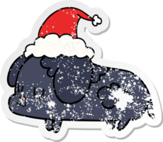 hand drawn christmas distressed sticker cartoon of kawaii dog png