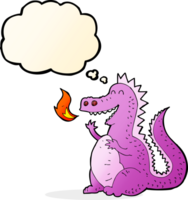 dessin animé dragon cracheur de feu avec bulle de pensée png