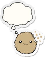 cartoon biscuit with thought bubble as a printed sticker png