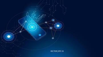 ilustración. móvil Los telefonos monitor moderno tecnología, conexión gráficos, y datos transferir. resumen bajo escuela politécnica moderno tecnología antecedentes vector