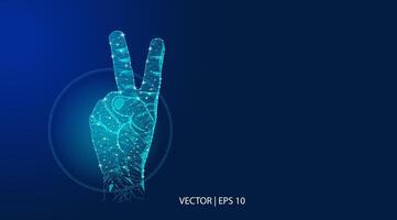 Abstact hand peace sign hand on a blue light background. reconciliation Futuristic and modern concepts suitable for backdrop, and banner concepts. illustration vector