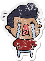 distressed sticker of a cartoon crying man png