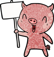 glückliches Cartoon-Schwein mit Wegweiser png