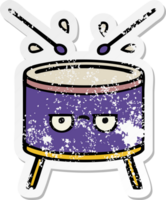 distressed sticker of a cute cartoon drum png