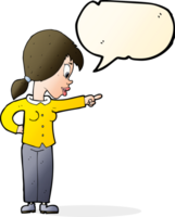 cartoon enthusiastic woman pointing with speech bubble png