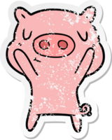 distressed sticker of a cartoon content pig png