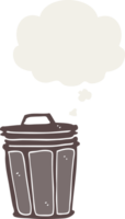 cartoon trash can with thought bubble in retro style png
