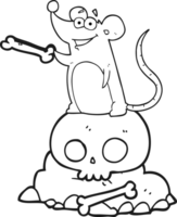 hand drawn black and white cartoon graveyard rat png