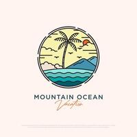 Mountain Ocean vacation logo design simple minimalist illustration template,Tropical outdoor logo inspiration vector