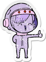 distressed sticker of a happy cartoon space girl png