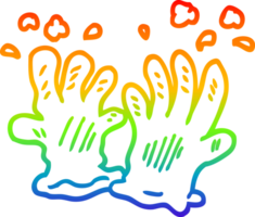 rainbow gradient line drawing of a cartoon garden gloves png