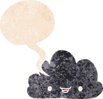 dessin animé minuscule content nuage avec discours bulle dans grunge affligé rétro texturé style png