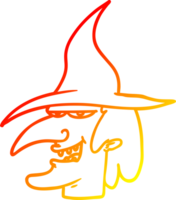 warm gradient line drawing of a cartoon witch png