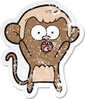 distressed sticker of a cartoon shocked monkey png